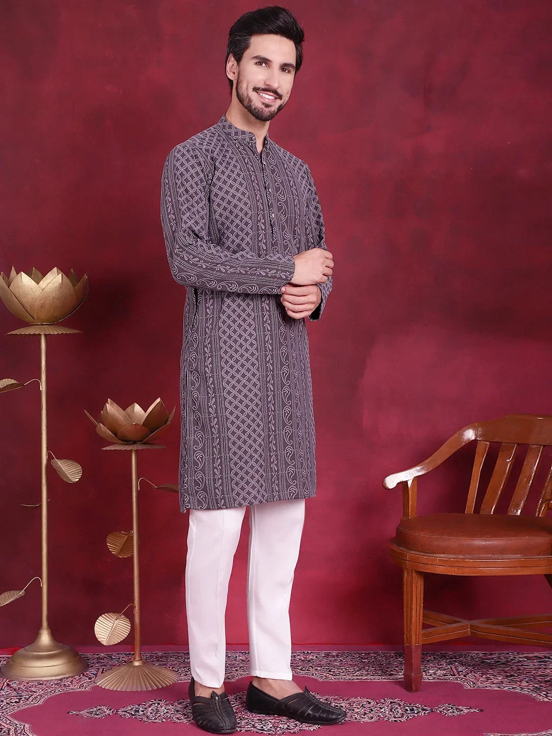 Grey Polyester Solid Indian Wear JOKP_5021Grey | DesiQlo