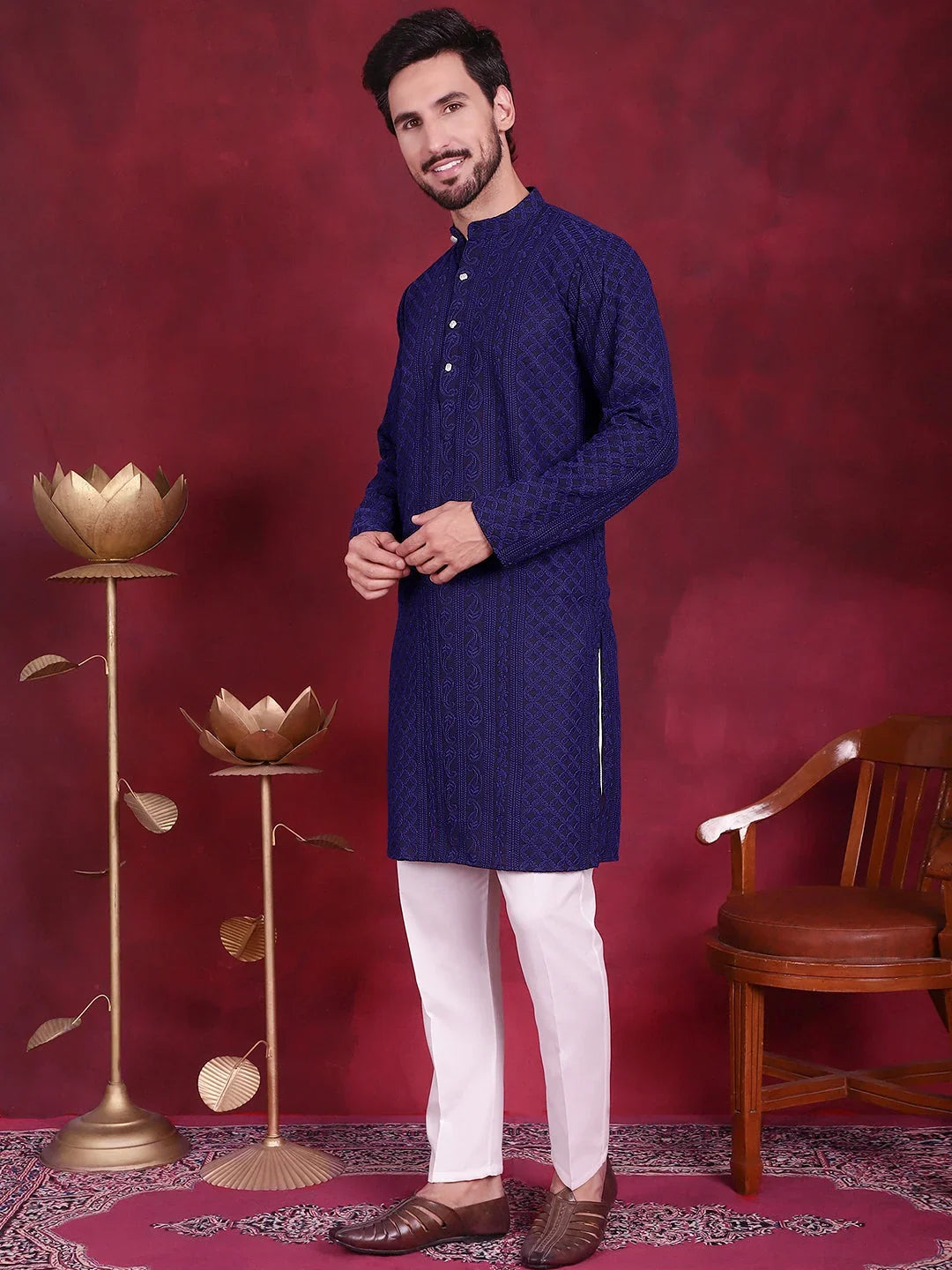 Blue Polyester Solid Indian Wear JOKP_5021Navy | DesiQlo