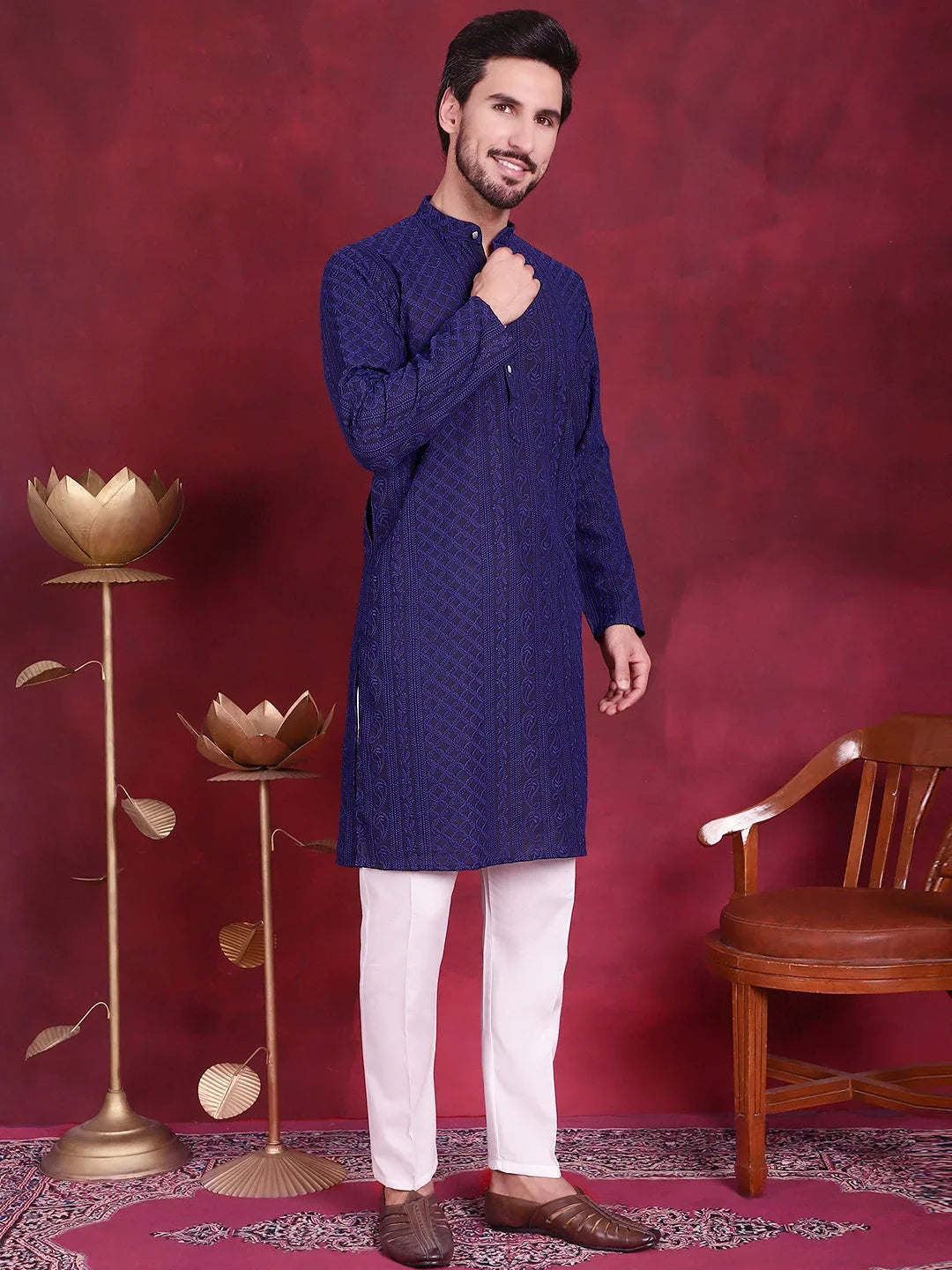 Blue Polyester Solid Indian Wear JOKP_5021Navy | DesiQlo