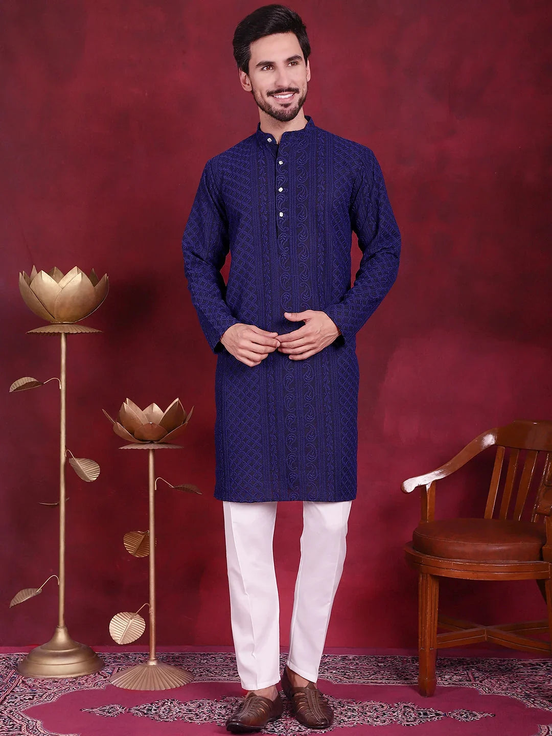 Blue Polyester Solid Indian Wear JOKP_5021Navy | DesiQlo