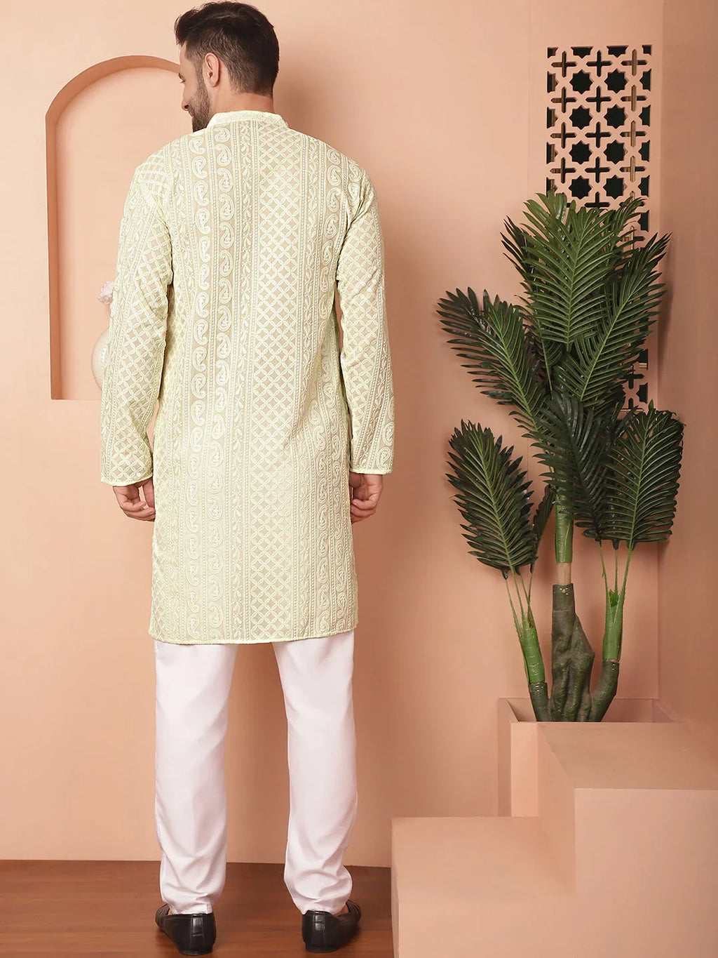 Men's Chikankari Embroidered Kurta Pyjama Set-JOKP-PA