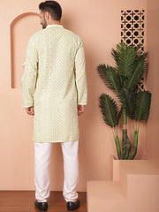 Men's Chikankari Embroidered Kurta Pyjama Set-JOKP-PA
