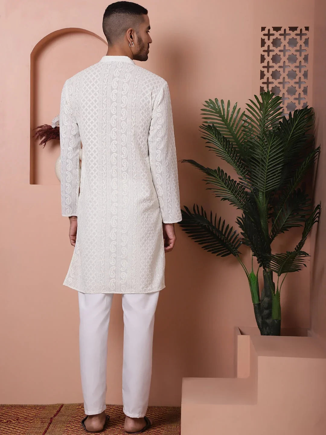 White Polyester Solid Indian Wear for Men | DesiQlo India