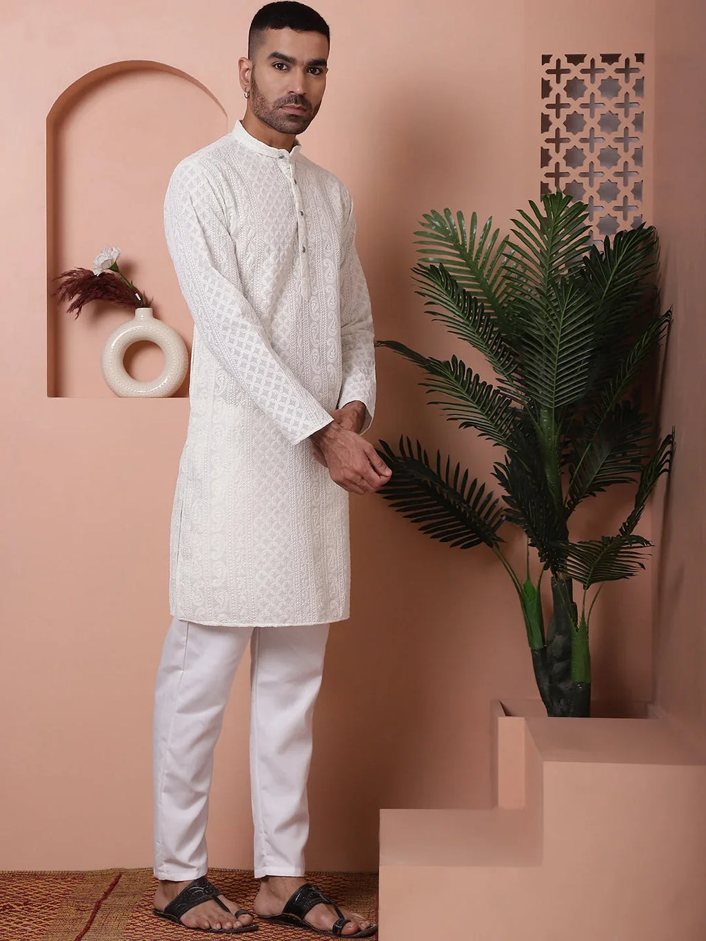 Men's Embroidered Kurta Pyjama Set-JOKP-P