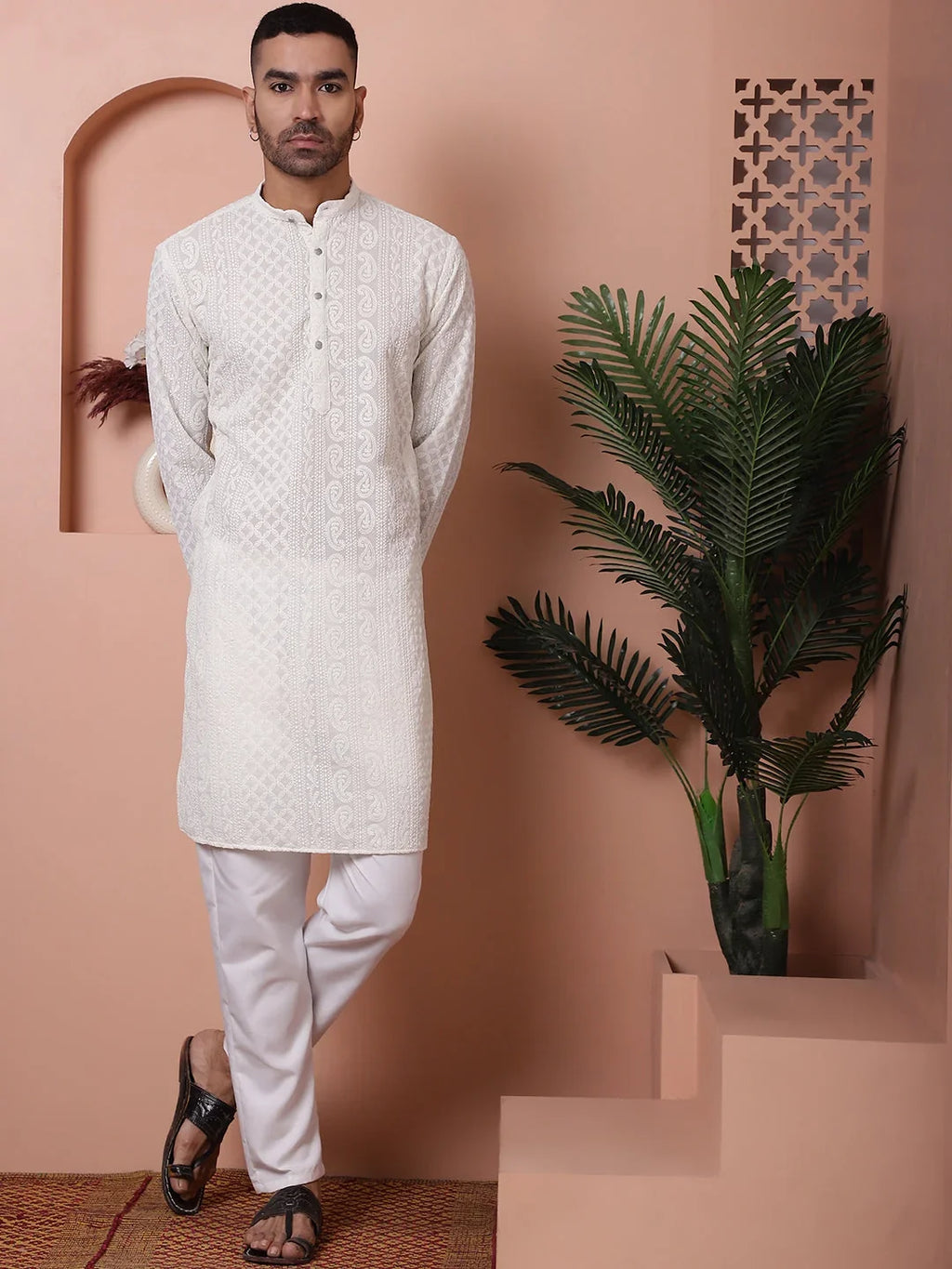 Men's Embroidered Kurta Pyjama Set-JOKP-P