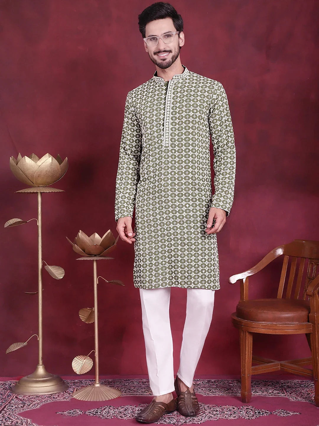 Green Rayon Solid Indian Wear JOKP_5023Mehndi | DesiQlo