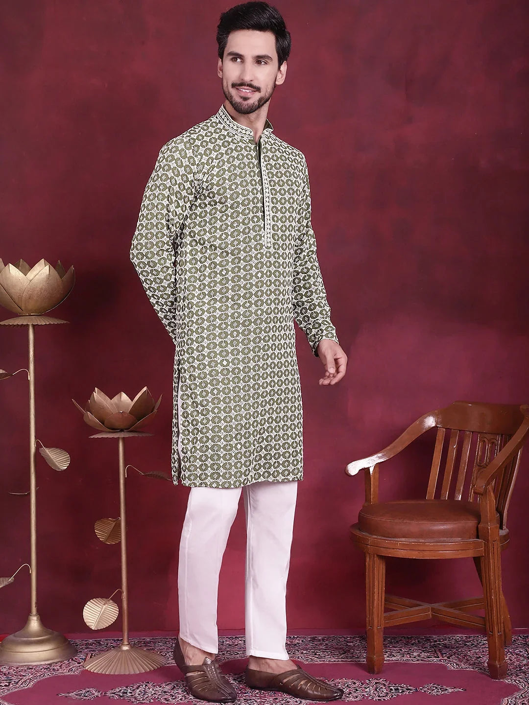 Green Rayon Solid Indian Wear JOKP_5023Mehndi | DesiQlo