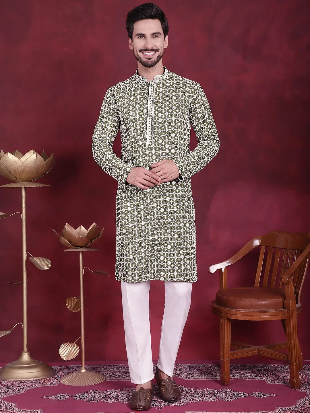 Green Rayon Solid Indian Wear JOKP_5023Mehndi | DesiQlo
