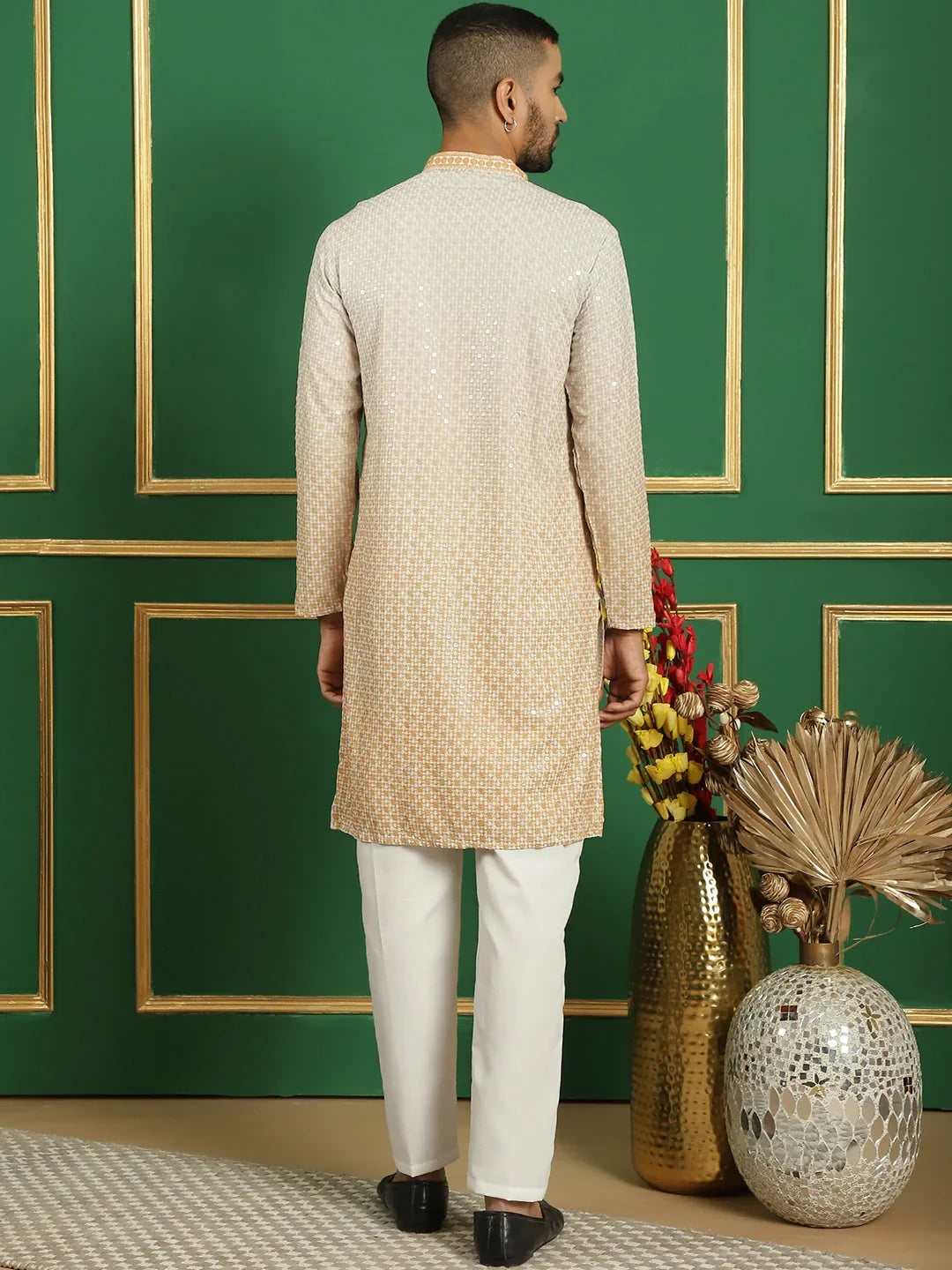 Men's Sequins Good Embroidered Kurta with Pyjama-JOKP-P