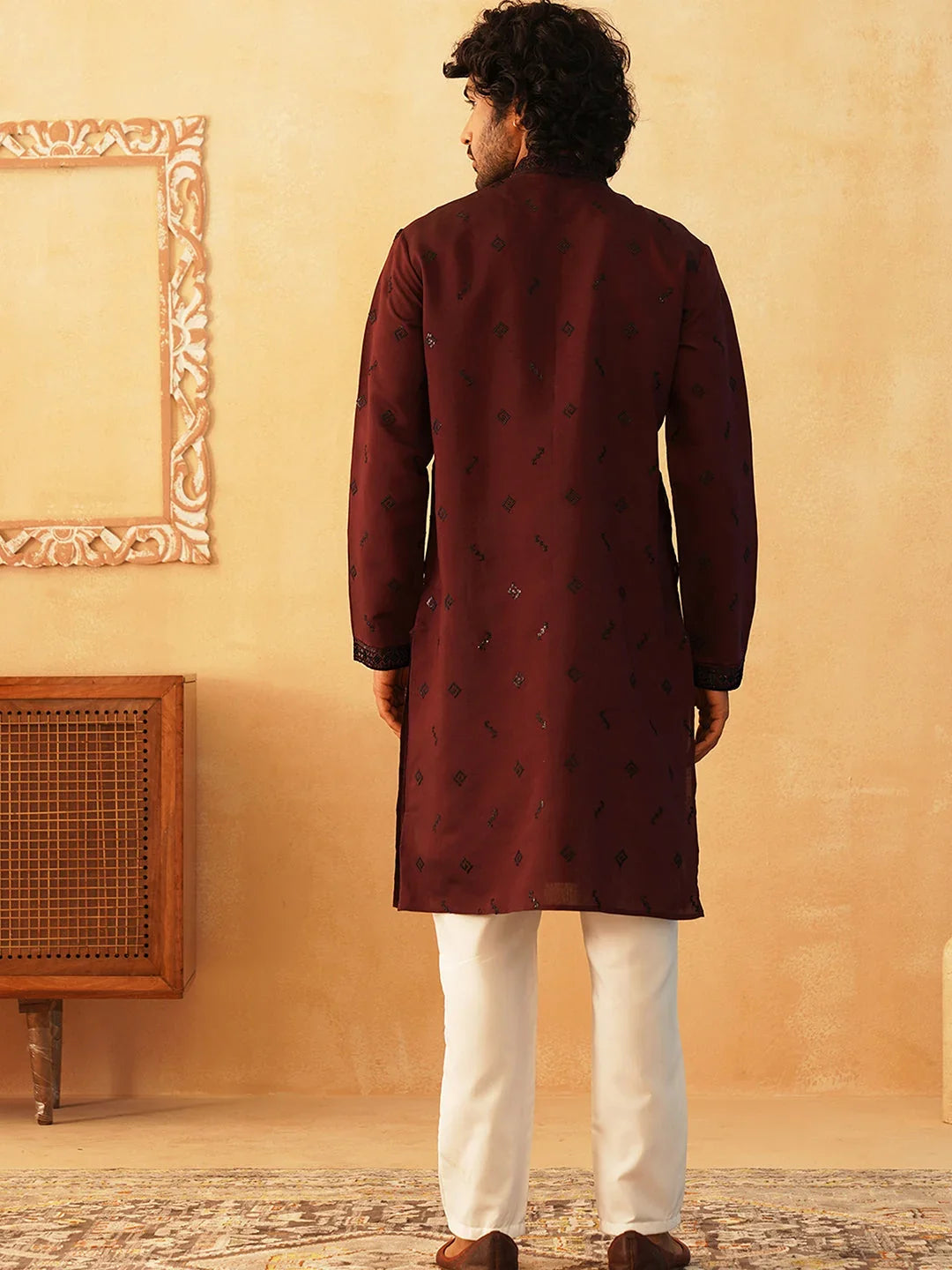 Sequins Embroidered Kurta Pyjama Set for Men-JOKP-P
