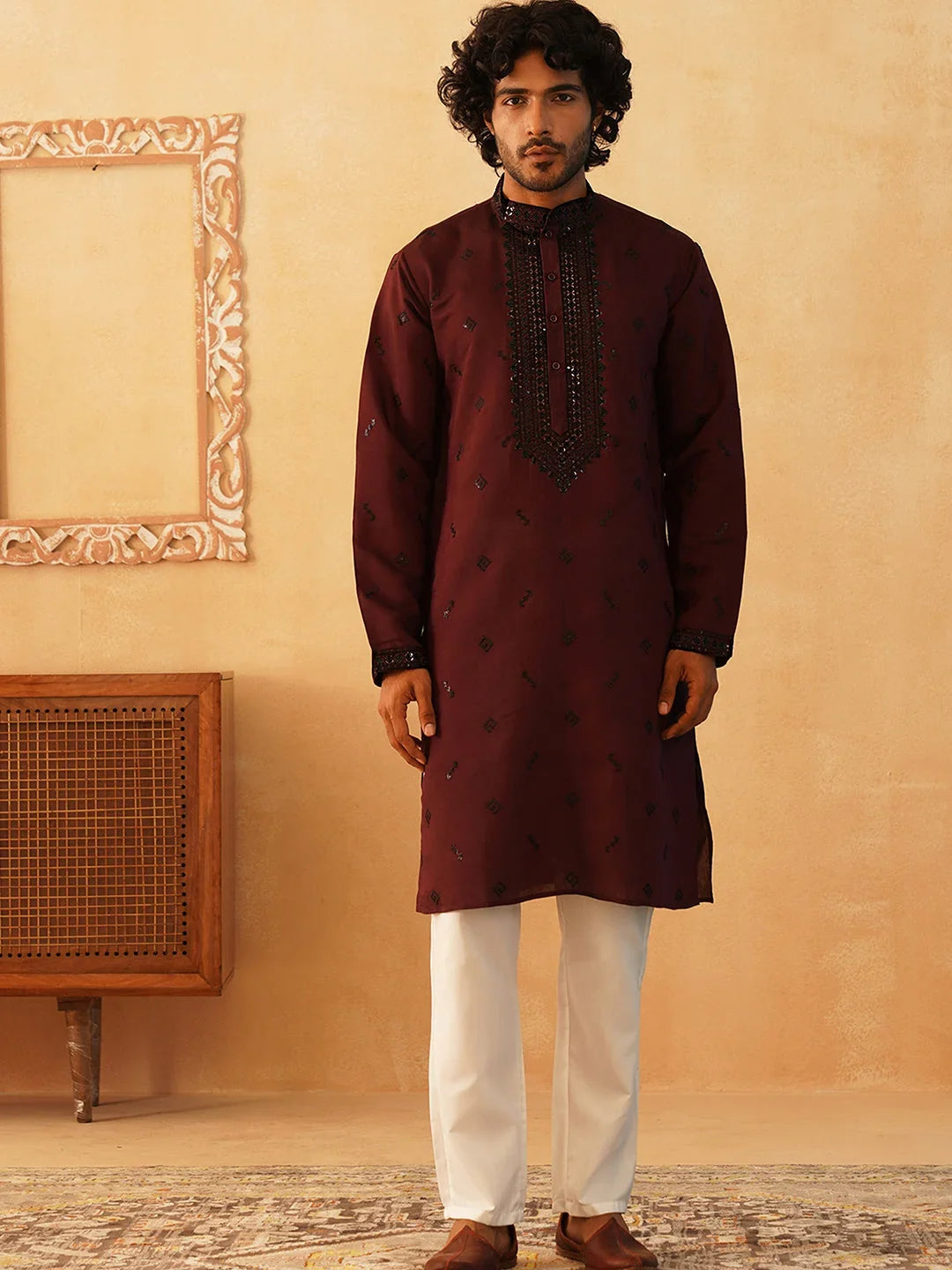 Sequins Embroidered Kurta Pyjama Set for Men-JOKP-P