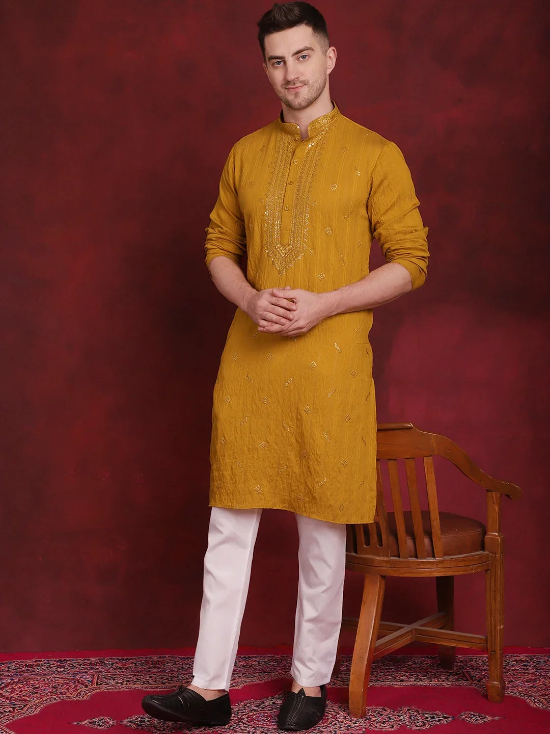 Yellow Cotton Solid Indian Wear JOKP_P_5030Mustard | DesiQlo