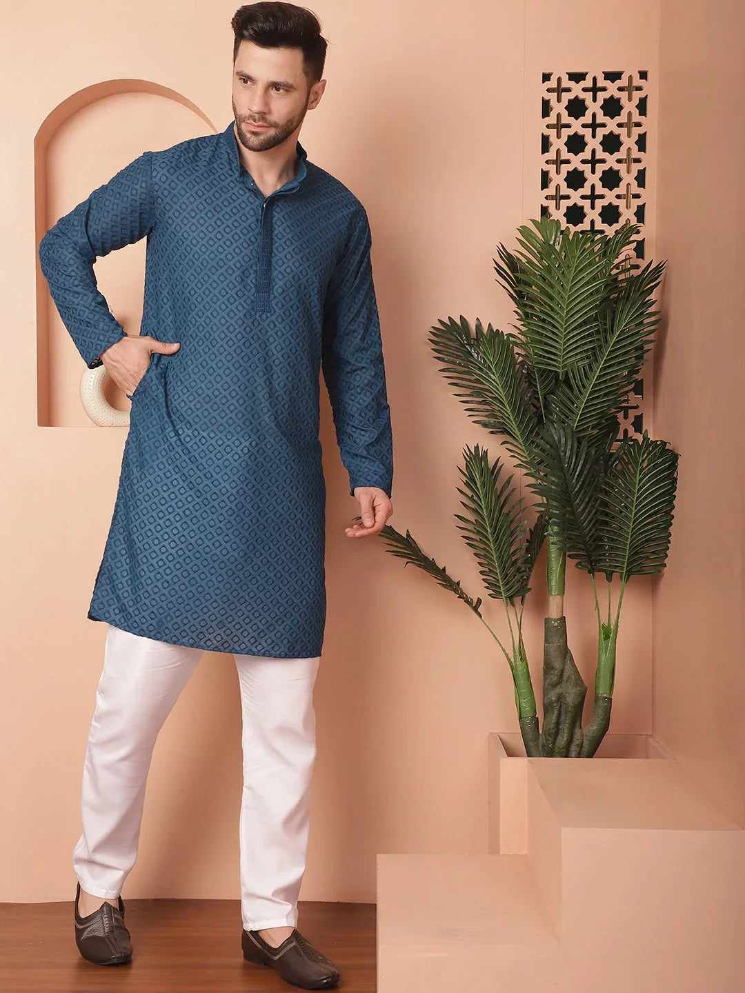 Chikankari Pure Cotton Kurta with Churidar-JOKP-PO