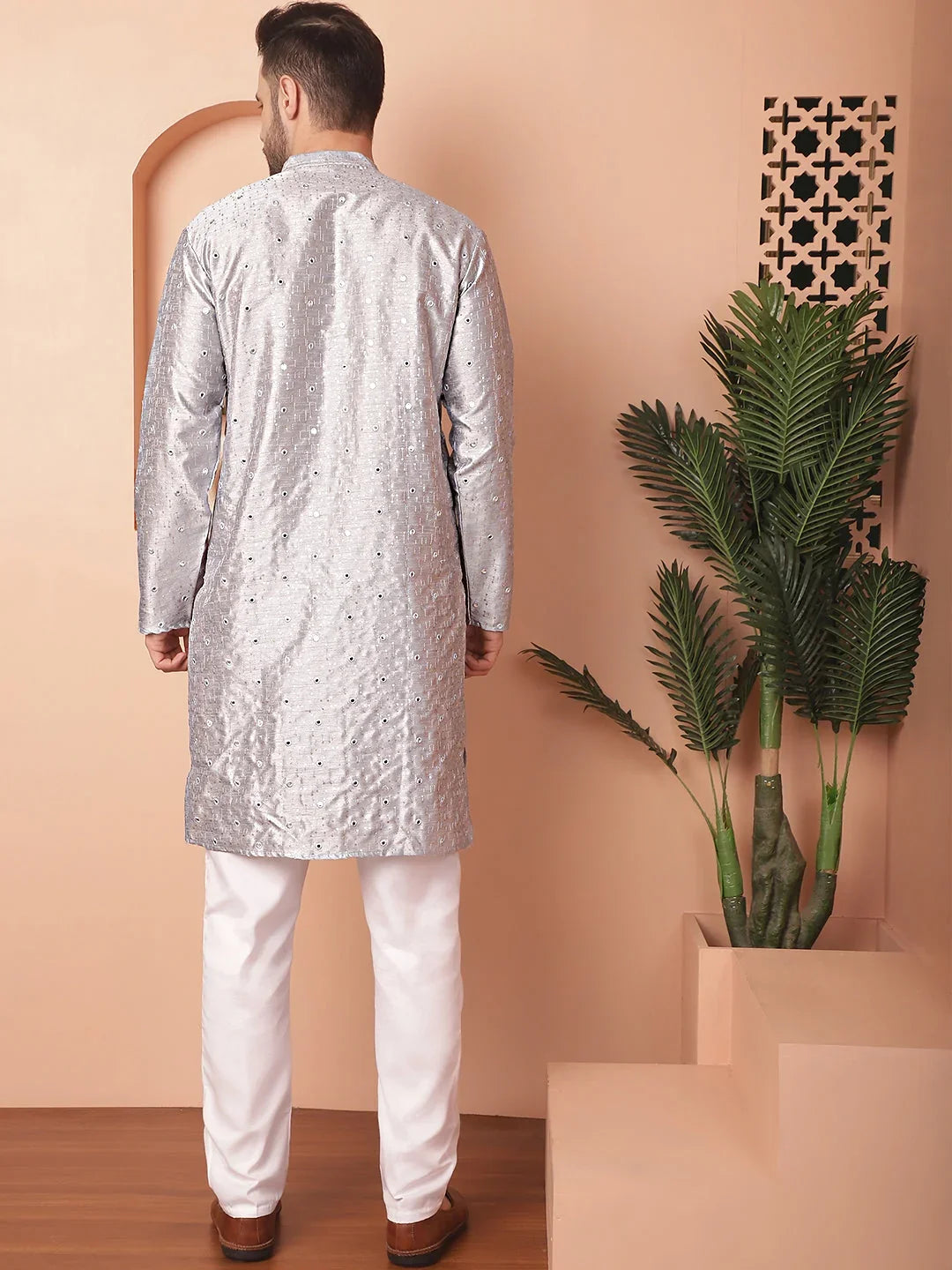 Men's Embroidered Mirror Work Kurta Payjama Sets-JOKP-AP