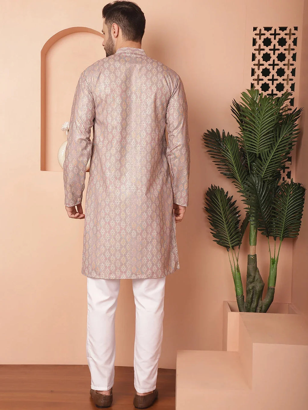 Peach Foil Printed Kurta with Pyjama-JOKP-P