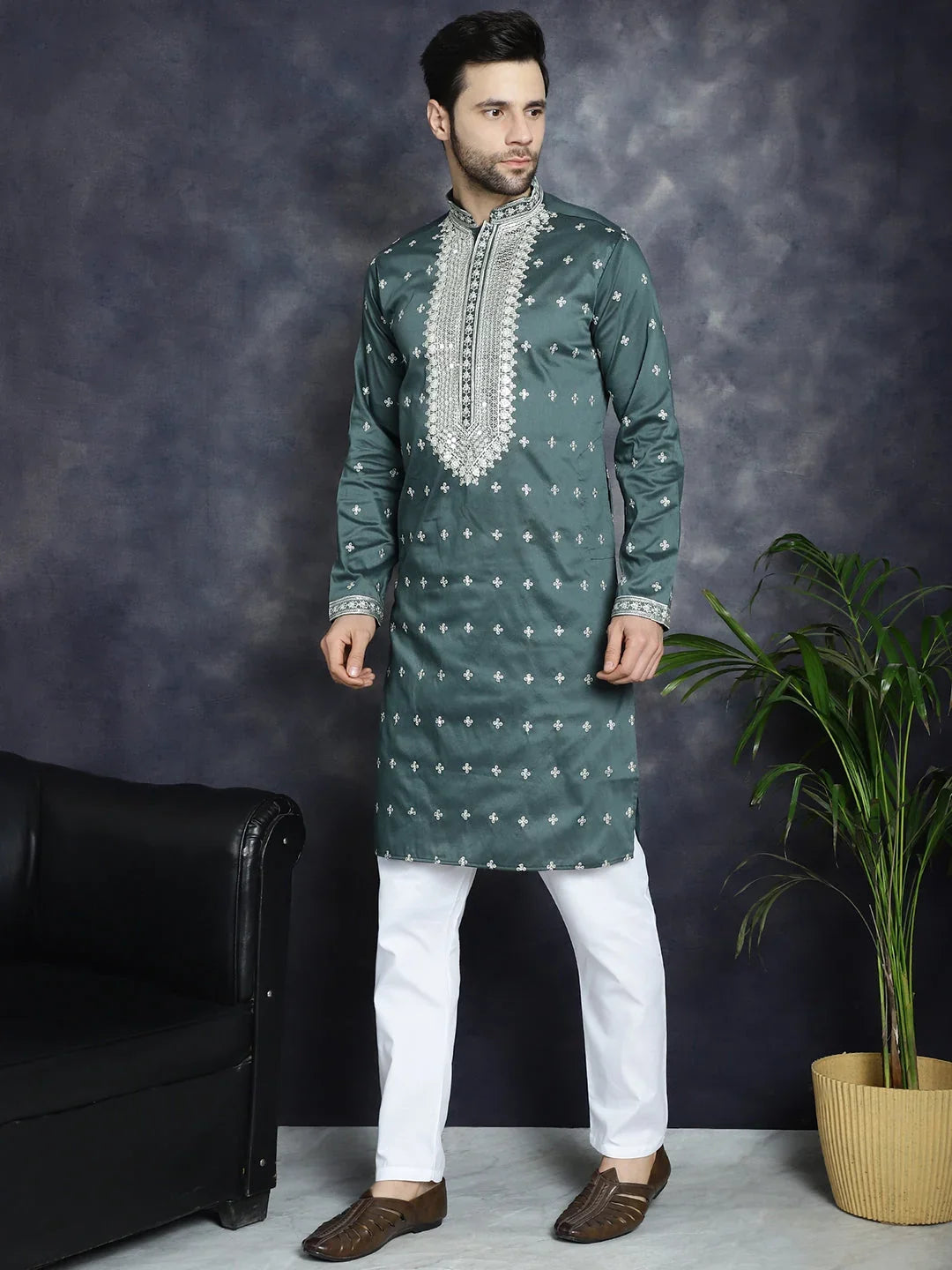 Green Cotton Solid Indian Wear JOKP_P_5038Olive | DesiQlo