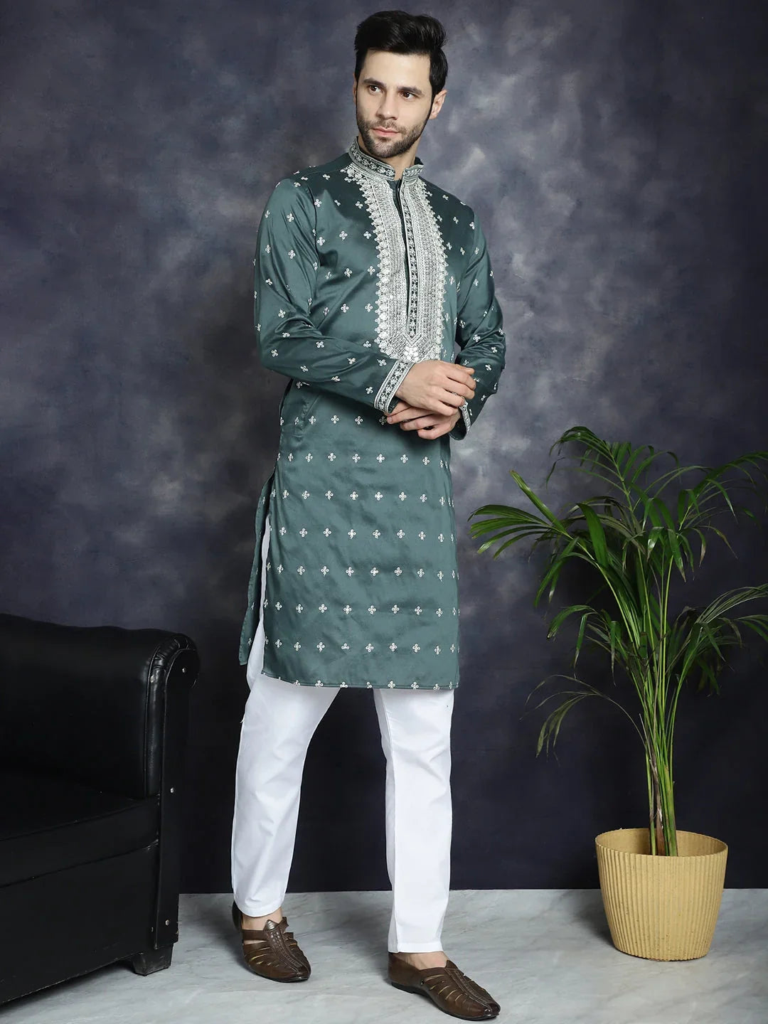 Green Cotton Solid Indian Wear JOKP_P_5038Olive | DesiQlo