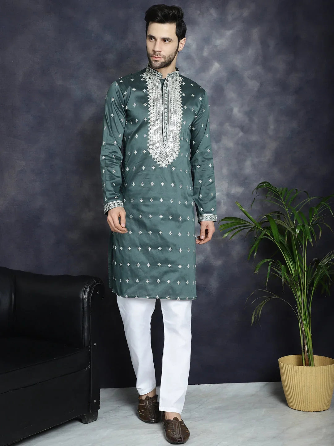 Green Cotton Solid Indian Wear JOKP_P_5038Olive | DesiQlo