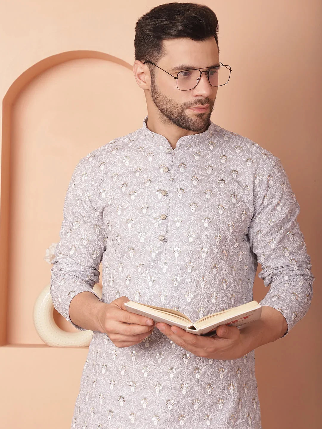 Chikankari Pure Cotton Kurta with Pyjama-JOKP-PR