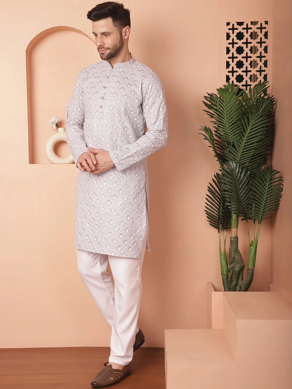 Chikankari Pure Cotton Kurta with Pyjama-JOKP-PR