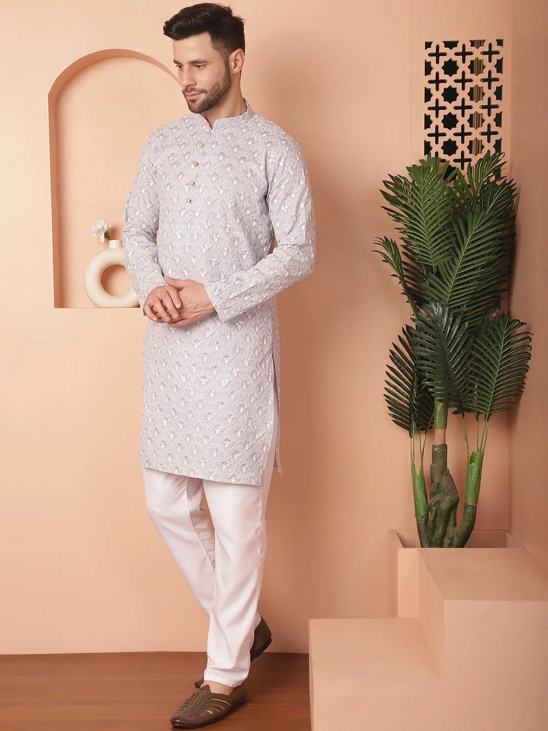 Chikankari Pure Cotton Kurta with Pyjama-JOKP-PR