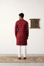 Men's Maroon Chikankari Embroidered Kurta With Pyjama-JOKP-P