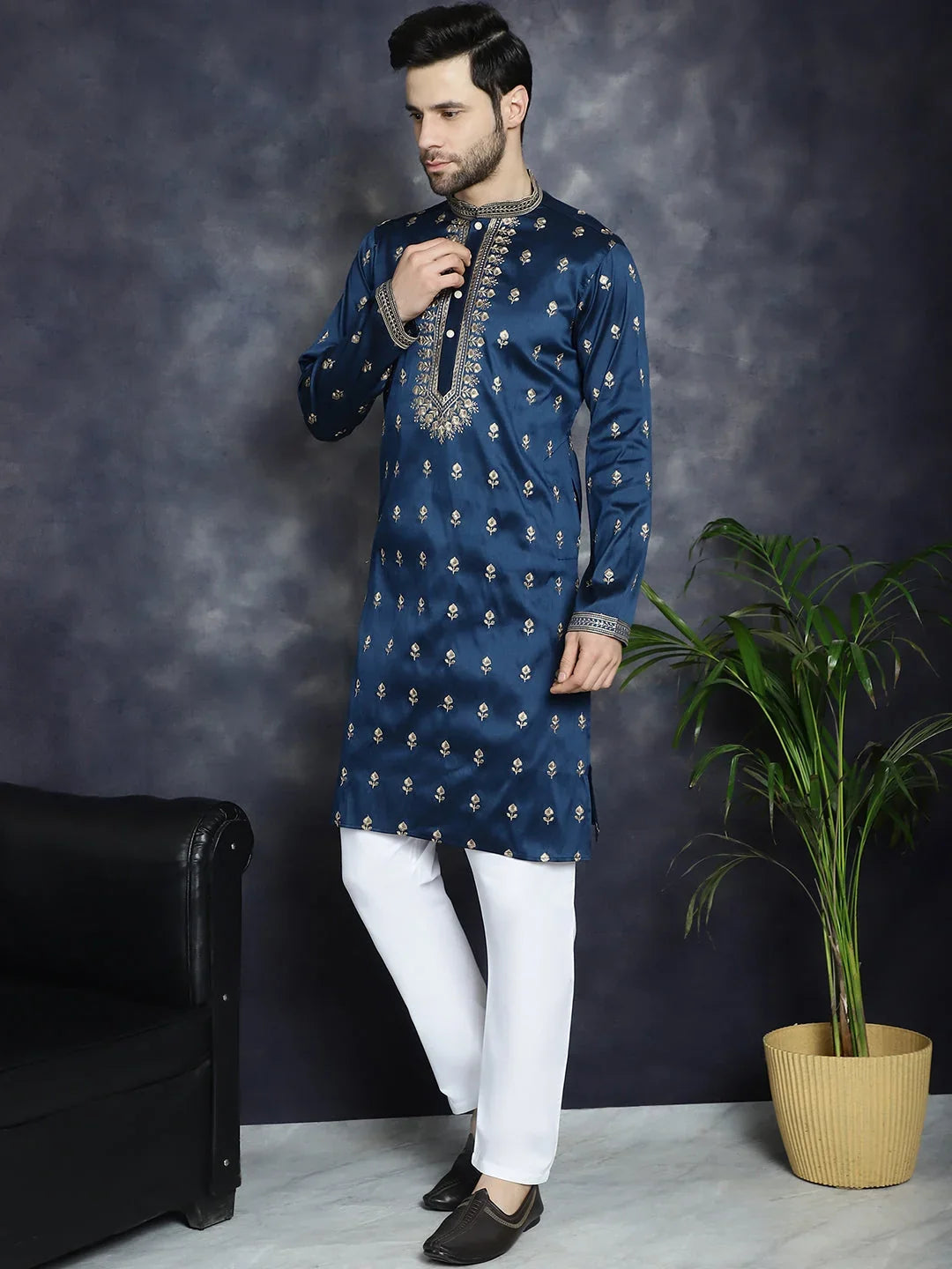 Blue Cotton Solid Indian Wear JOKP_P_5042Navy | DesiQlo