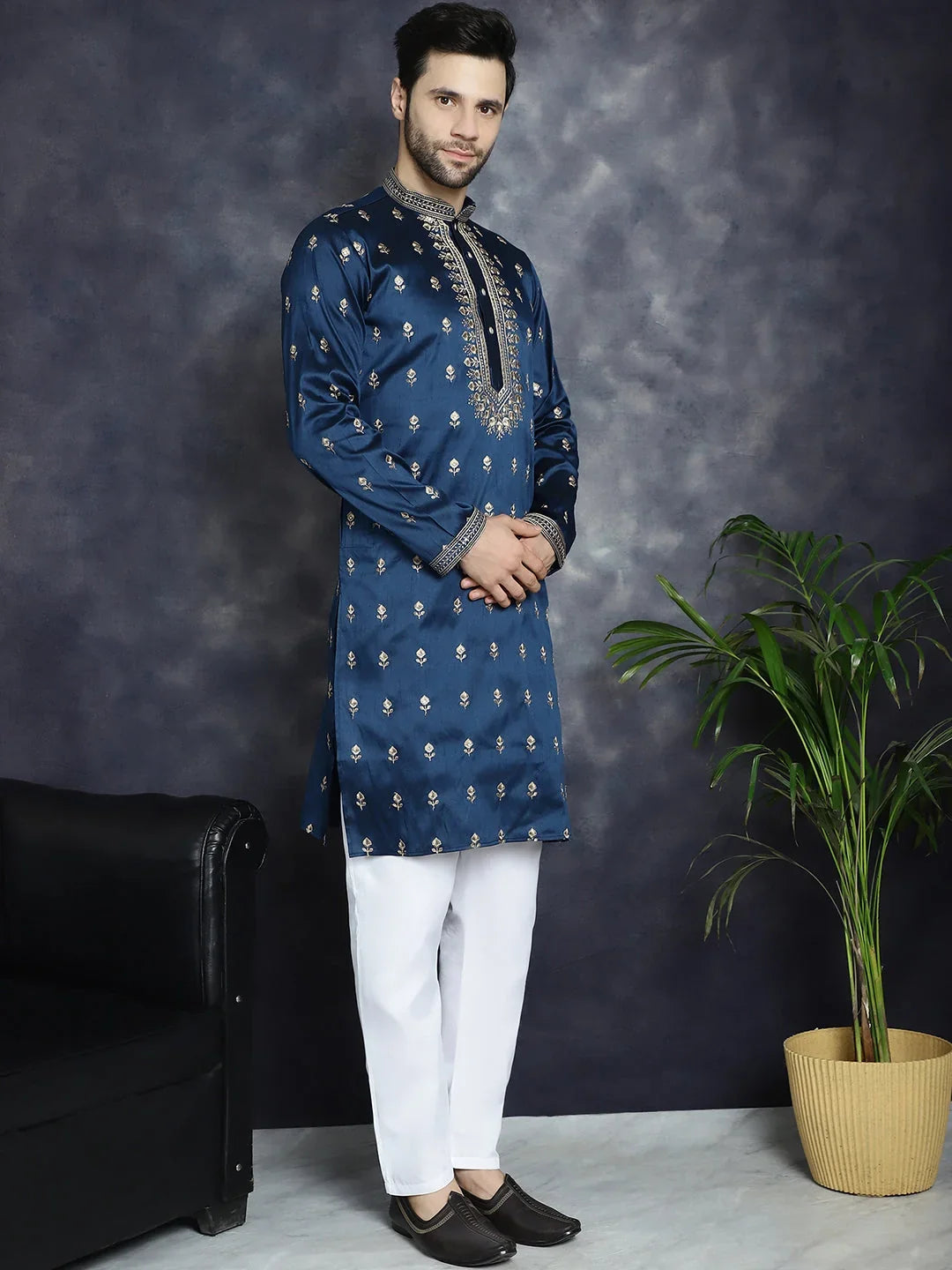 Blue Cotton Solid Indian Wear JOKP_P_5042Navy | DesiQlo