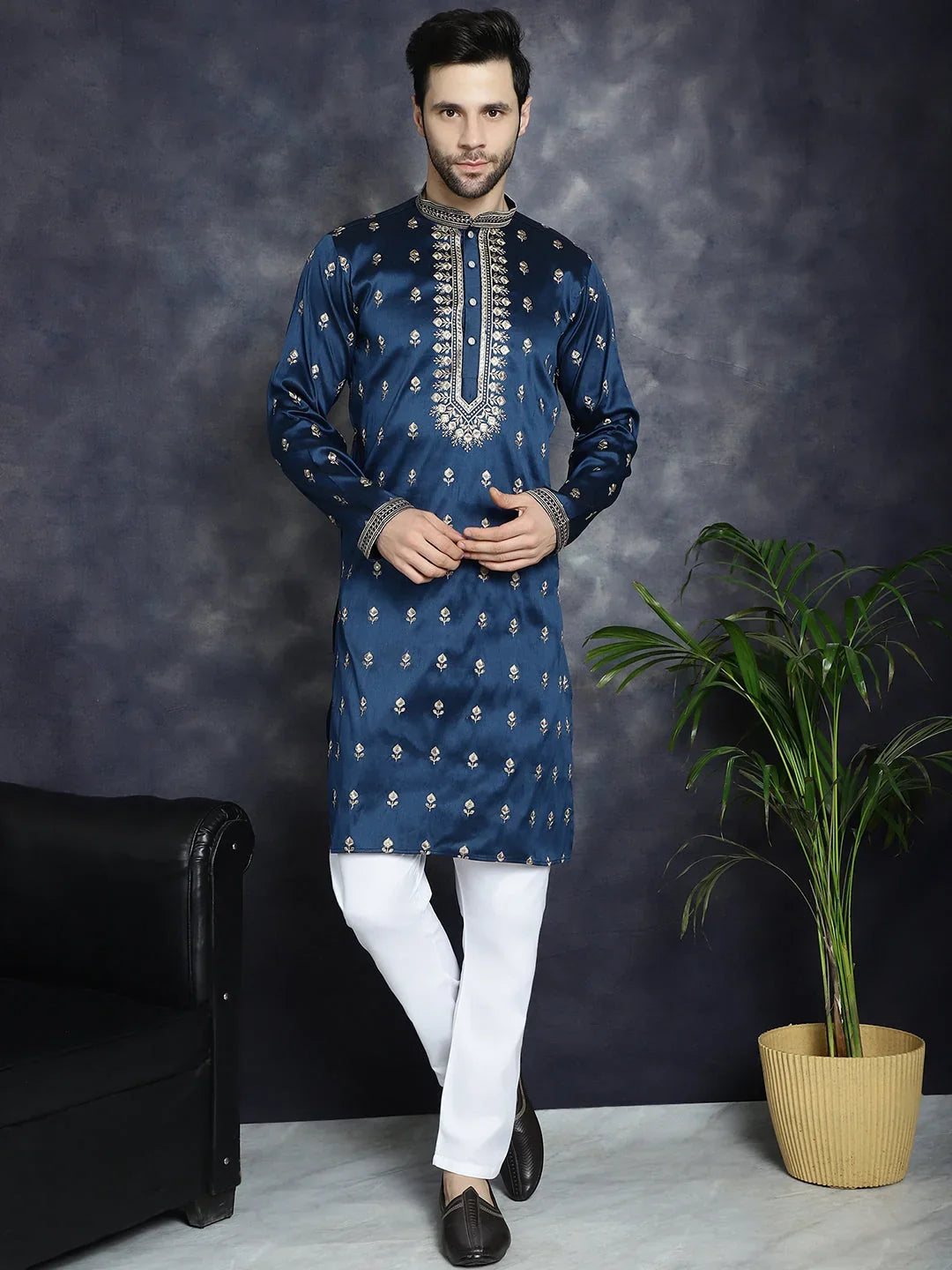 Blue Cotton Solid Indian Wear JOKP_P_5042Navy | DesiQlo