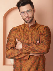 Men Gold Silk Blend Straight Kurta Pyjama Set-JOKP-P