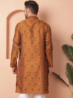 Men Golden Silk Blend Straight Kurtas-KO-5043Mustard