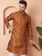 Men Golden Silk Blend Straight Kurtas-KO-5043Mustard
