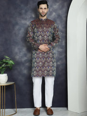 Men Purple Silk Blend Straight Kurta Pyjama Set ( JOKP P 5043Purple )
