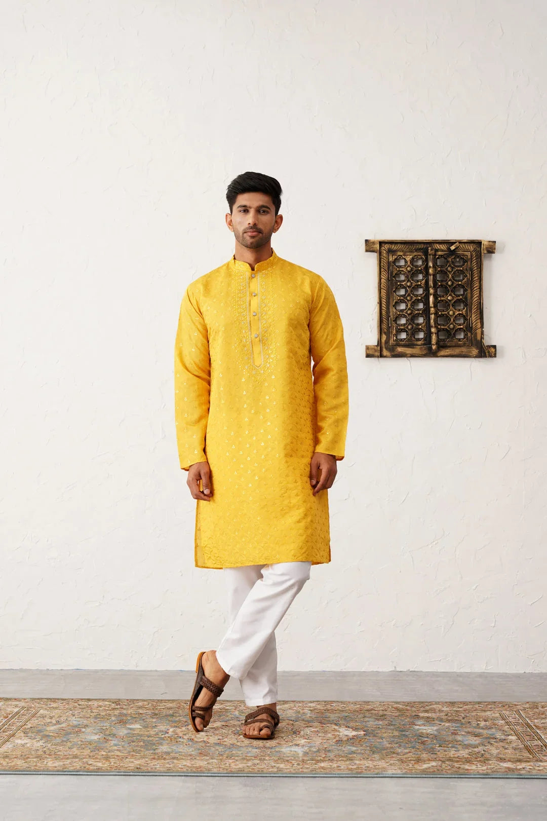 Men's Sequins Embroidered Kurta Styled With Pyjama-JOKP-P