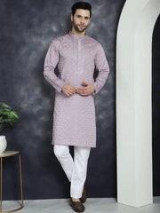 Men's Sequins Embroidered Kurta With Pyjama ( JOKP P 5044Purple )