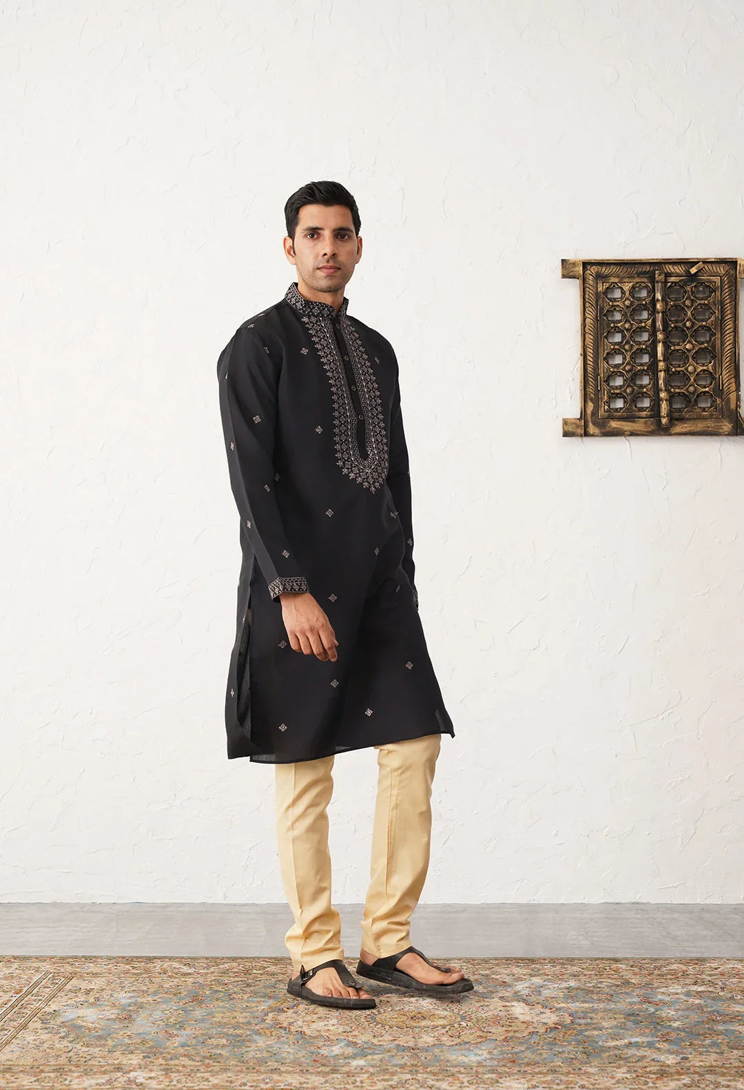 Men's Sequins Embroidered Kurta With Pyjama-JOKP-PZ