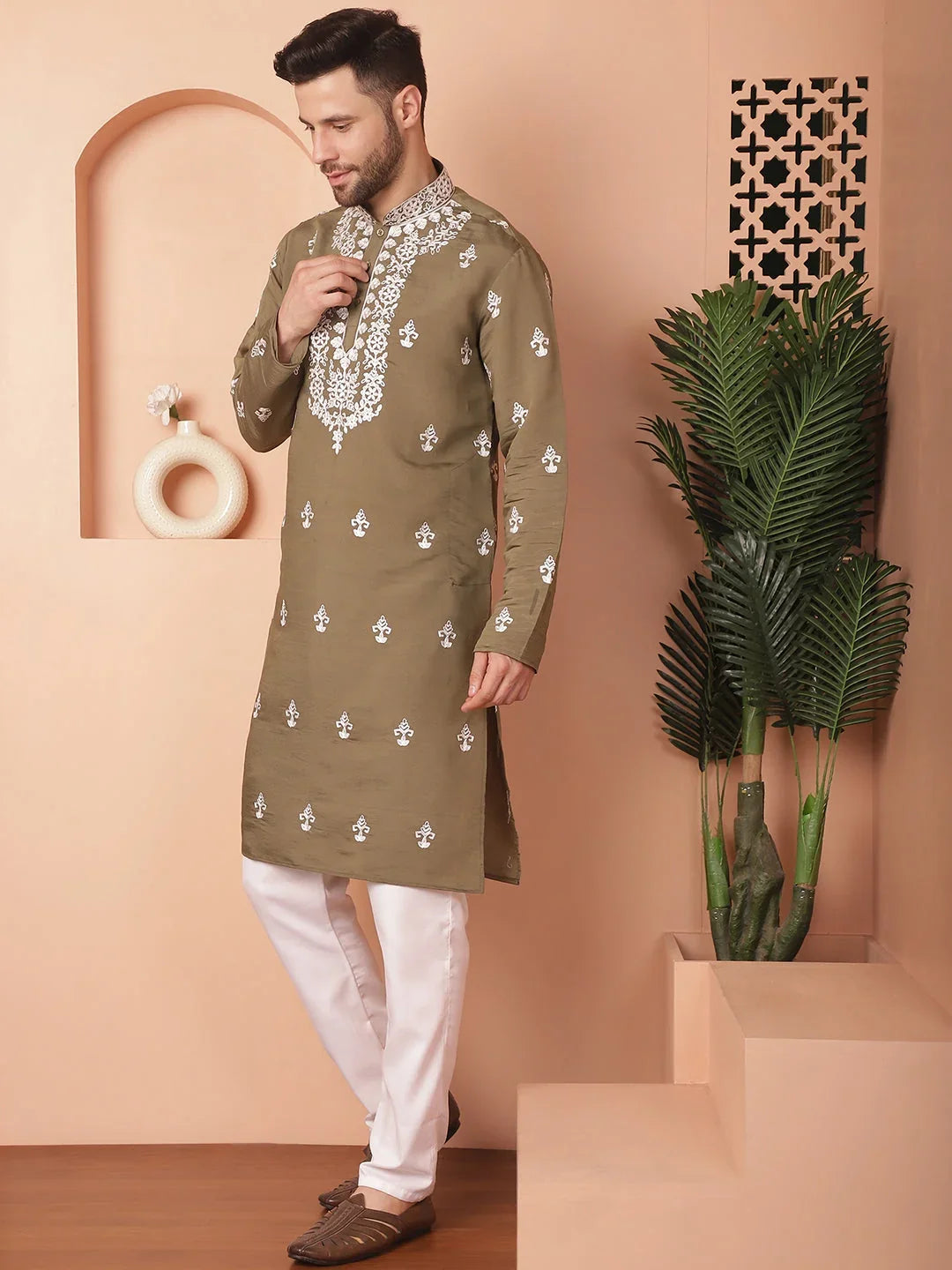 Green Cotton Solid Indian Wear JOKP_P_5051Olive | DesiQlo