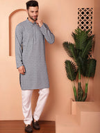 Men's Grey Embroidered and Sequence Kurta with Pyjama-JOKP-P