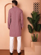 Men's Magenta Fit Embroidered and Sequence Kurta with Pyjama-JOKP-P