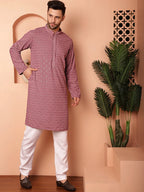 Men's Magenta Fit Embroidered and Sequence Kurta with Pyjama-JOKP-P