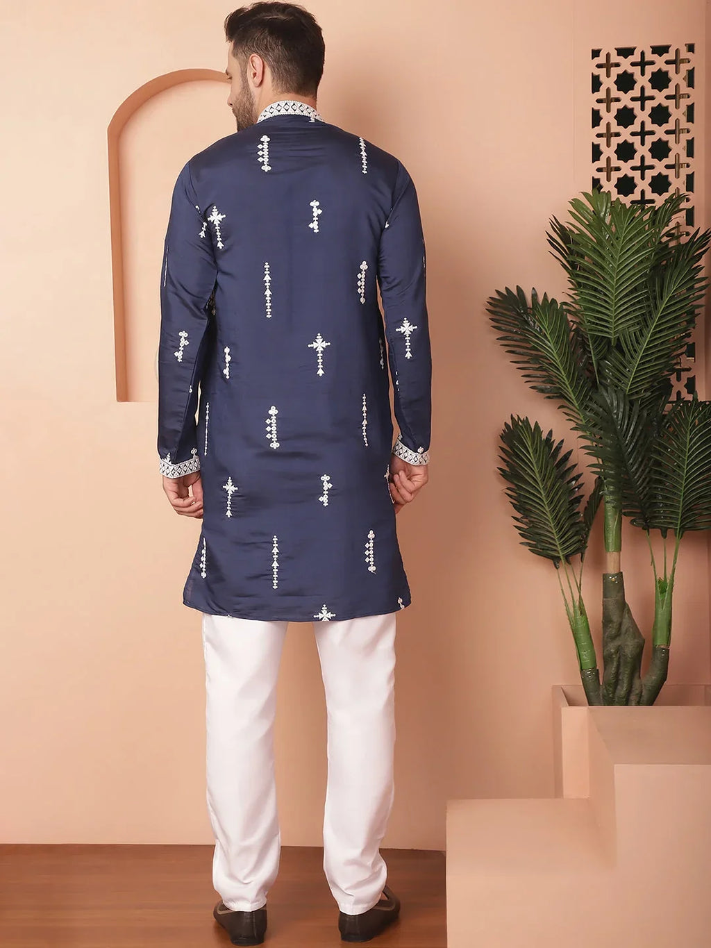 Men's Collar Chikankari Embroidered Fit Kurta With Pyjama-JOKP-P