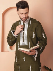 Men's Collar Fit Chikankari Embroidered Kurta With Pyjama-JOKP-P