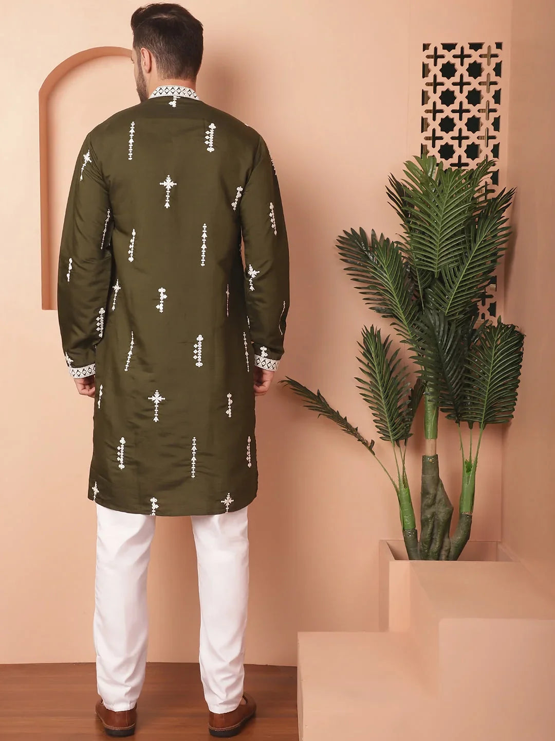 Green Cotton Solid Indian Wear JOKP_P_5053Olive | DesiQlo