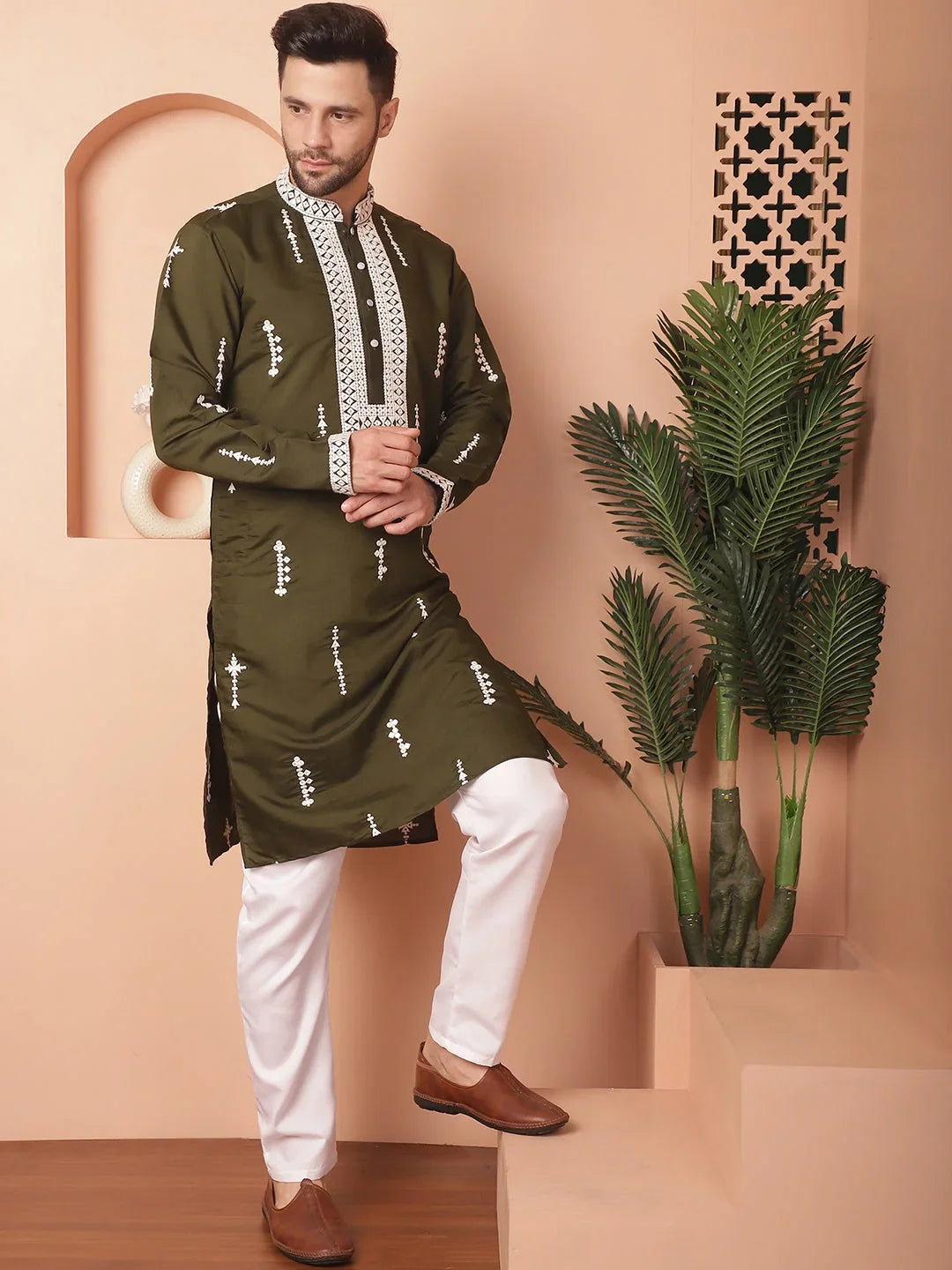 Green Cotton Solid Indian Wear JOKP_P_5053Olive | DesiQlo