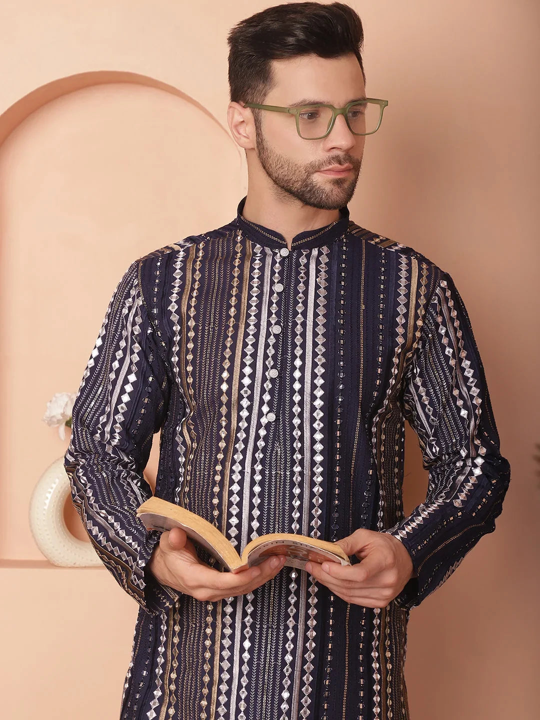 Men's Mirror Quality Work Kurta Payjama Sets-JOKP-P
