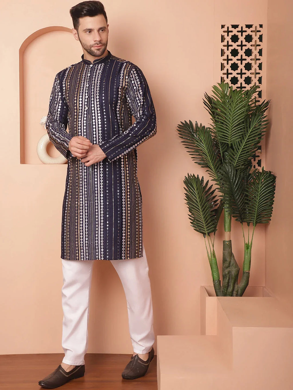 Men's Mirror Quality Work Kurta Payjama Sets-JOKP-P