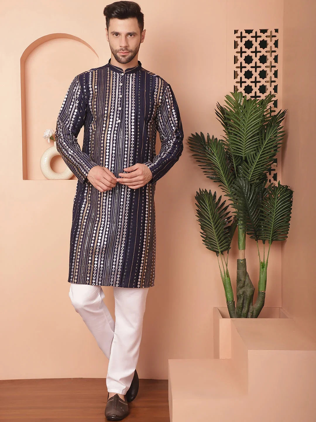 Men's Mirror Quality Work Kurta Payjama Sets-JOKP-P
