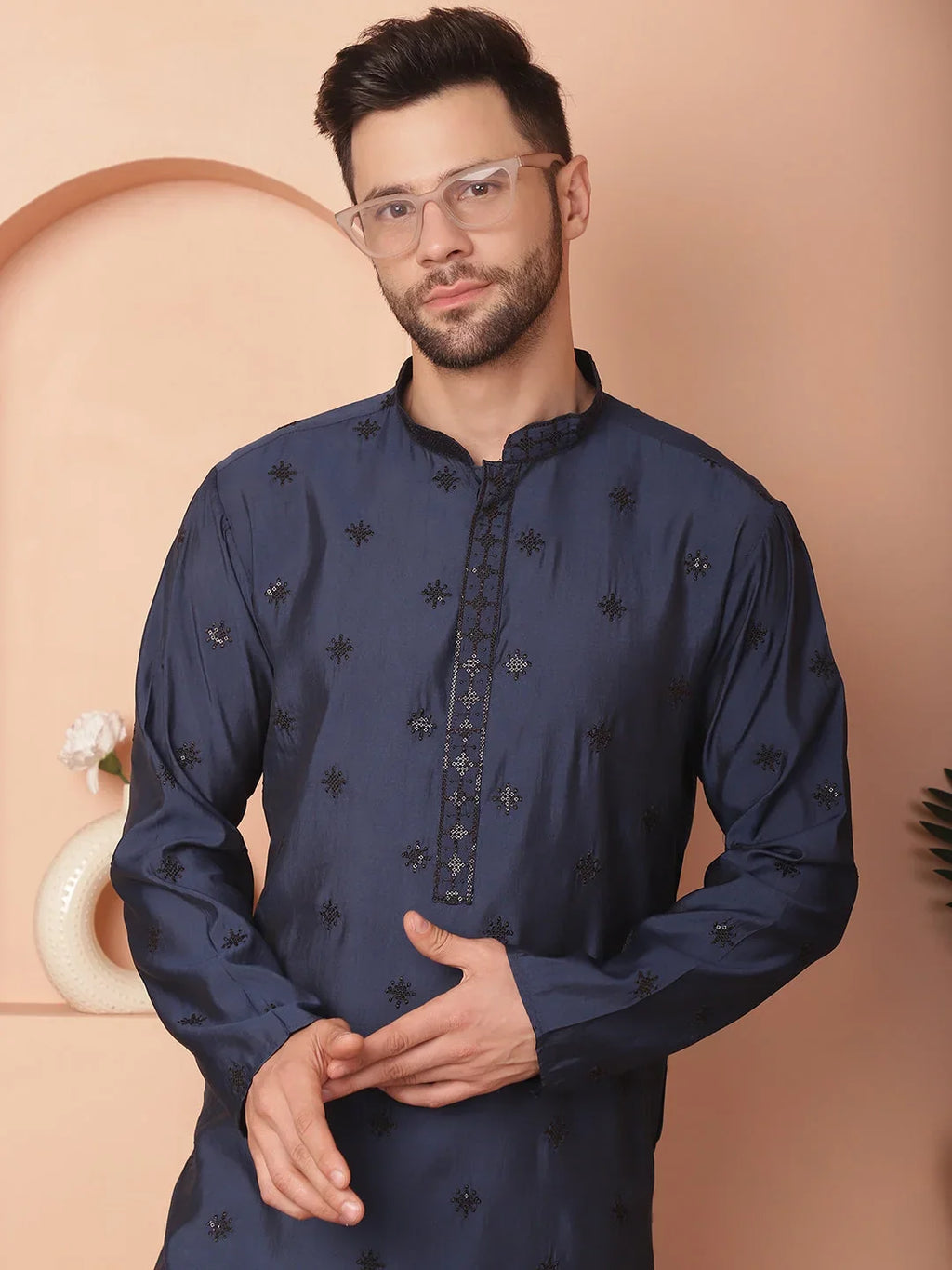 Men's Collar Chikankari Embroidered Kurta Assorted With Pyjama-JOKP-P