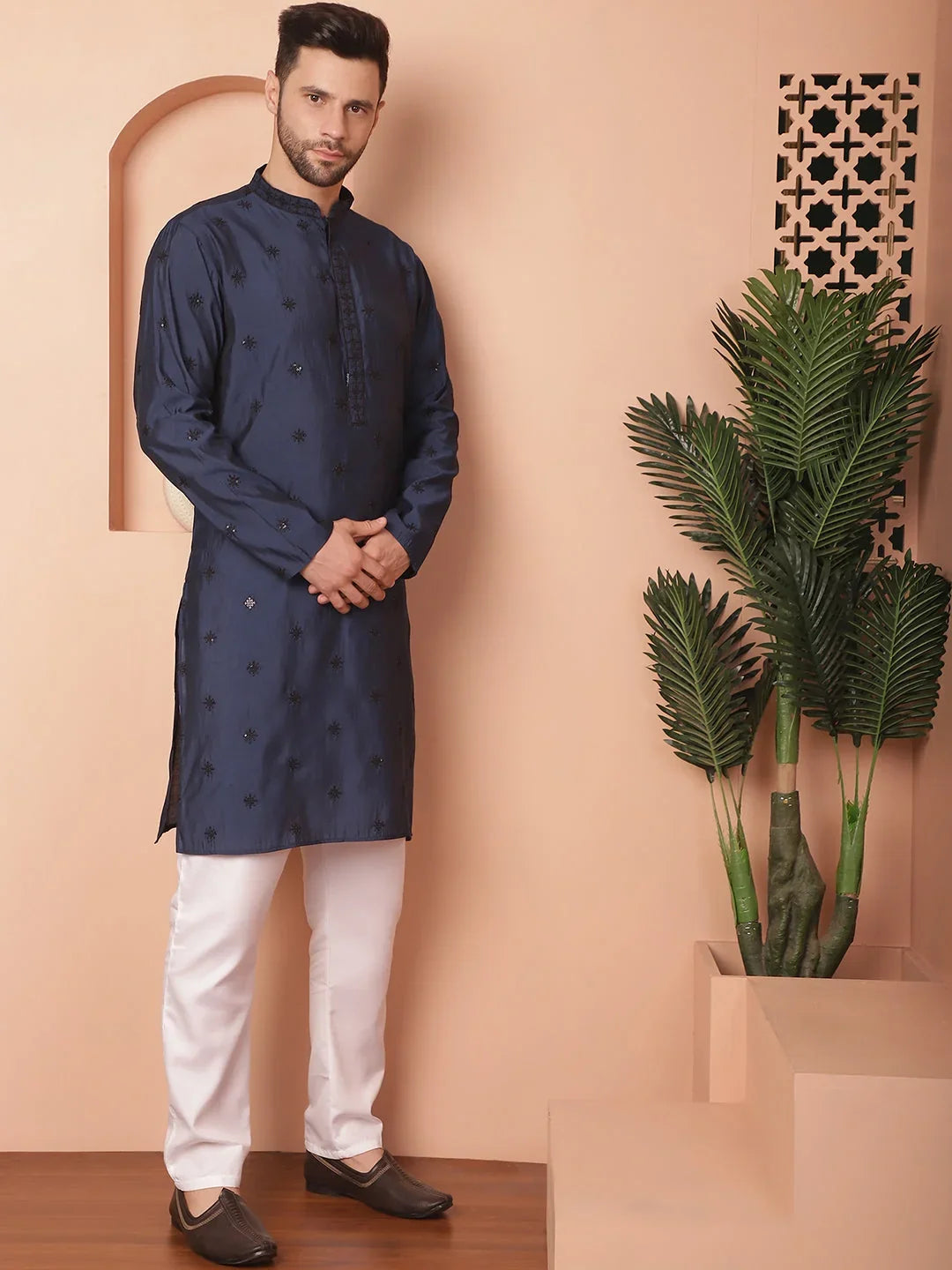 Men's Collar Chikankari Embroidered Kurta Assorted With Pyjama-JOKP-P