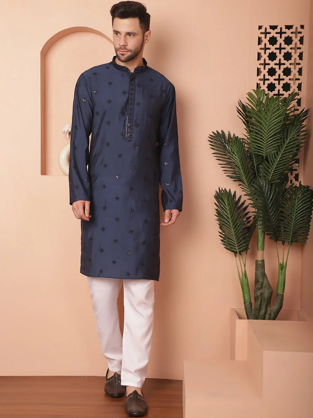 Men's Collar Chikankari Embroidered Kurta Assorted With Pyjama-JOKP-P